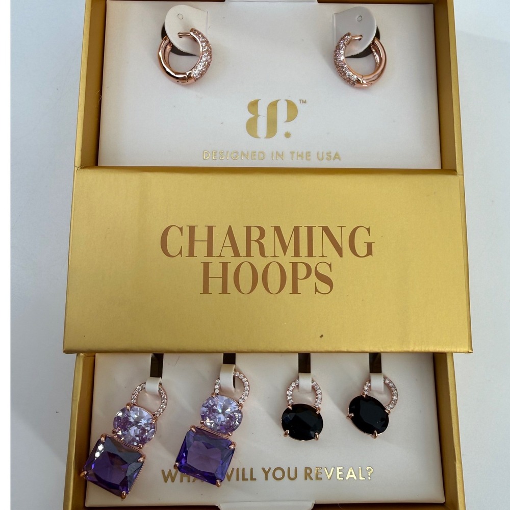 NEW Bomb Party Charming Hoops "Dripping In Jewels" BORG ER27918 Rose Gold‎